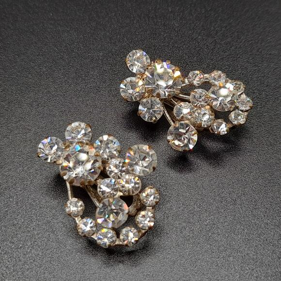 Vintage Made Austria Clear Rhinestone Clip Earrings, 1 1/4" - Picture 1 of 9